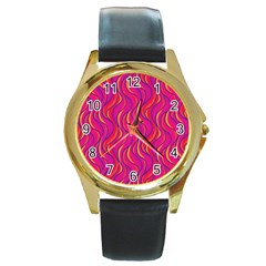 Pattern Round Gold Metal Watch by Valentinaart