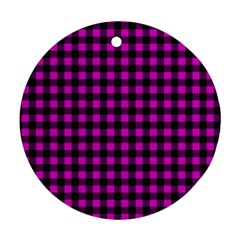 Lumberjack Fabric Pattern Pink Black Round Ornament (two Sides) by EDDArt