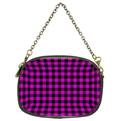 Lumberjack Fabric Pattern Pink Black Chain Purses (two Sides)  by EDDArt