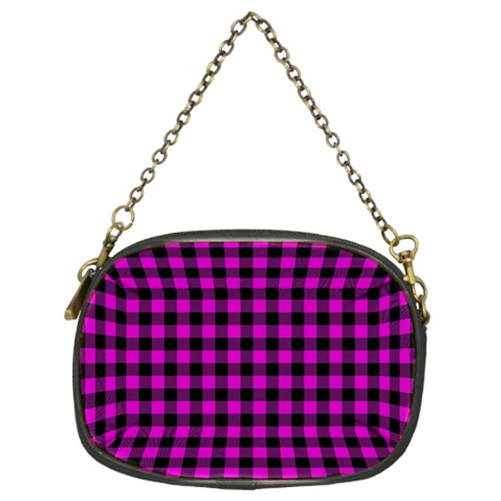 Lumberjack Fabric Pattern Pink Black Chain Purses (Two Sides) 