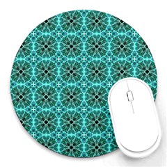 Turquoise Damask Pattern Round Mousepads by linceazul