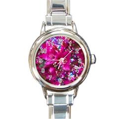 Pretty In Fuchsia 2 Round Italian Charm Watch by dawnsiegler