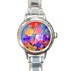 Spring Pastels Round Italian Charm Watch by dawnsiegler