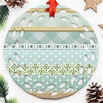 Circle Polka Plaid Triangle Gold Blue Flower Floral Star Ornament (Round Filigree) Front