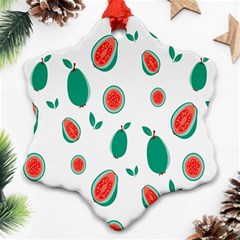 Fruit Green Red Guavas Leaf Snowflake Ornament (two Sides) by Mariart