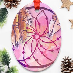 Watercolor Cute Dreamcatcher With Feathers Background Oval Ornament (two Sides) by TastefulDesigns