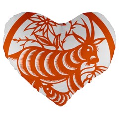 Chinese Zodiac Goat Star Orange Large 19  Premium Flano Heart Shape Cushions by Mariart