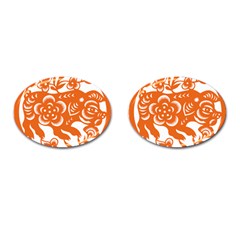 Chinese Zodiac Horoscope Pig Star Orange Cufflinks (oval) by Mariart