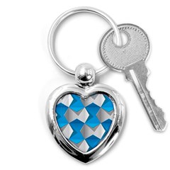 Blue White Grey Chevron Key Chains (heart)  by Mariart