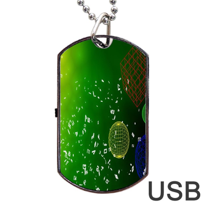 Geometric Shapes Letters Cubes Green Blue Dog Tag USB Flash (Two Sides)