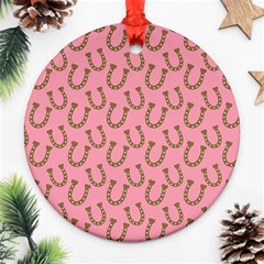 Horse Shoes Iron Pink Brown Round Ornament (two Sides) by Mariart