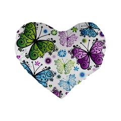 Butterfly Animals Fly Purple Green Blue Polkadot Flower Floral Star Standard 16  Premium Flano Heart Shape Cushions by Mariart