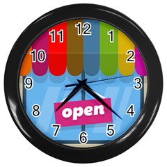 Store Open Color Rainbow Glass Orange Red Blue Brown Green Pink Wall Clocks (black) by Mariart