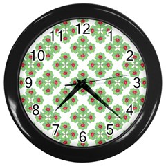 Floral Collage Pattern Wall Clocks (black) by dflcprints