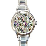 Colorful Retro Style Letters Numbers Stars Round Italian Charm Watch Front