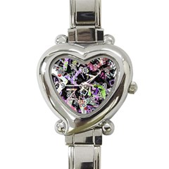 Chaos With Letters Black Multicolored Heart Italian Charm Watch by EDDArt