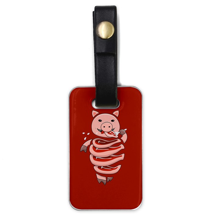 Red Stupid Self Eating Gluttonous Pig Luggage Tags (One Side) 