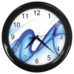 Glittering Abstract Lines Blue Wave Chefron Wall Clocks (black) by Mariart