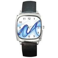 Glittering Abstract Lines Blue Wave Chefron Square Metal Watch by Mariart