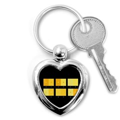 Horizontal Color Scheme Plaid Black Yellow Key Chains (heart)  by Mariart