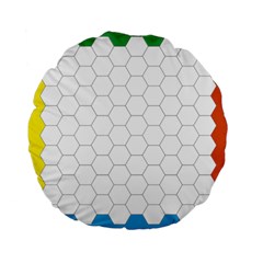 Hex Grid Plaid Green Yellow Blue Orange White Standard 15  Premium Flano Round Cushions by Mariart