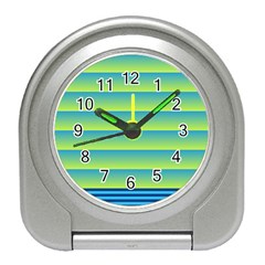 Line Horizontal Green Blue Yellow Light Wave Chevron Travel Alarm Clocks by Mariart