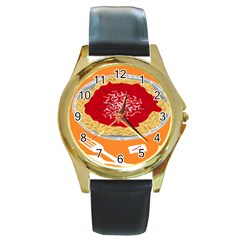 Instant Noodles Mie Sauce Tomato Red Orange Knife Fox Food Pasta Round Gold Metal Watch by Mariart