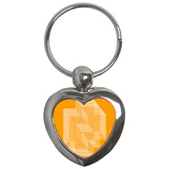 Orange Line Plaid Key Chains (heart)  by Mariart