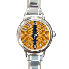 Plaid Blue Gold Wave Chevron Round Italian Charm Watch by Mariart