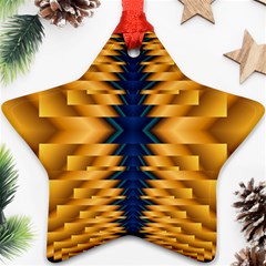 Plaid Blue Gold Wave Chevron Ornament (star) by Mariart