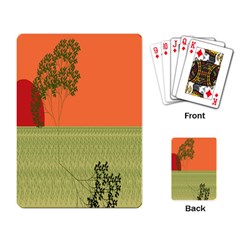 Sunset Orange Green Tree Sun Red Polka Playing Card by Mariart