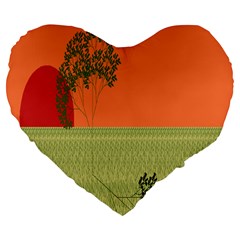 Sunset Orange Green Tree Sun Red Polka Large 19  Premium Flano Heart Shape Cushions by Mariart