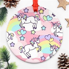 Unicorn Rainbow Round Ornament (two Sides) by Nexatart