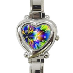 Bright Flower Fractal Star Floral Rainbow Heart Italian Charm Watch by Mariart