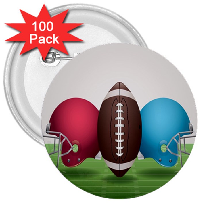 Helmet Ball Football America Sport Red Brown Blue Green 3  Buttons (100 pack) 