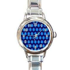 Star Blue Space Wave Chevron Sky Round Italian Charm Watch by Mariart