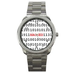 Binary Black Cyber Data Digits Sport Metal Watch by Nexatart