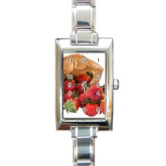 Strawberries Fruit Food Delicious Rectangle Italian Charm Watch by Nexatart