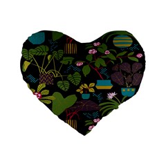 Wreaths Flower Floral Leaf Rose Sunflower Green Yellow Black Standard 16  Premium Flano Heart Shape Cushions by Mariart