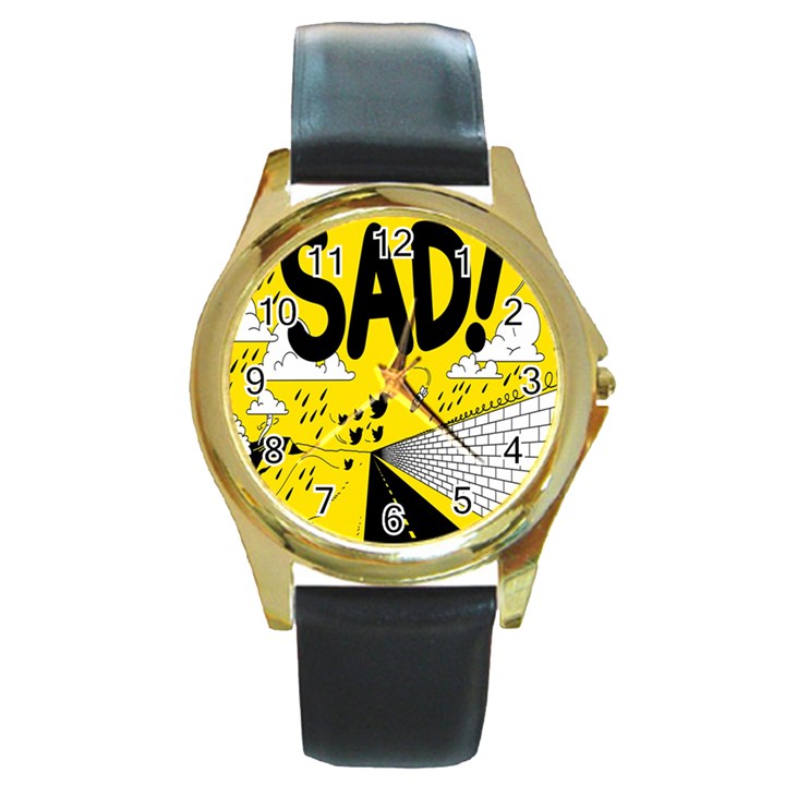 Have Meant  Tech Science Future Sad Yellow Street Round Gold Metal Watch