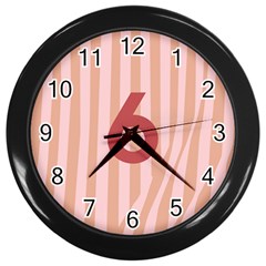 Number 6 Line Vertical Red Pink Wave Chevron Wall Clocks (black) by Mariart