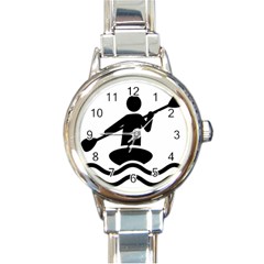 Cropped Kayak Graphic Race Paddle Black Water Sea Wave Beach Round Italian Charm Watch by Mariart