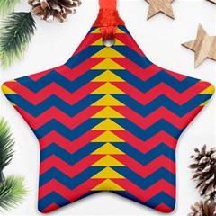 Lllustration Geometric Red Blue Yellow Chevron Wave Line Ornament (star) by Mariart