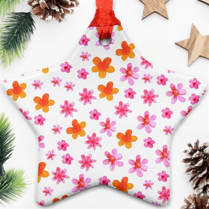 Watercolor Summer Flowers Pattern Ornament (Star)