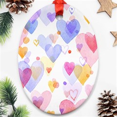 Watercolor Cute Hearts Background Ornament (oval) by TastefulDesigns