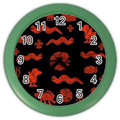 Aztecs Pattern Color Wall Clocks by ValentinaDesign