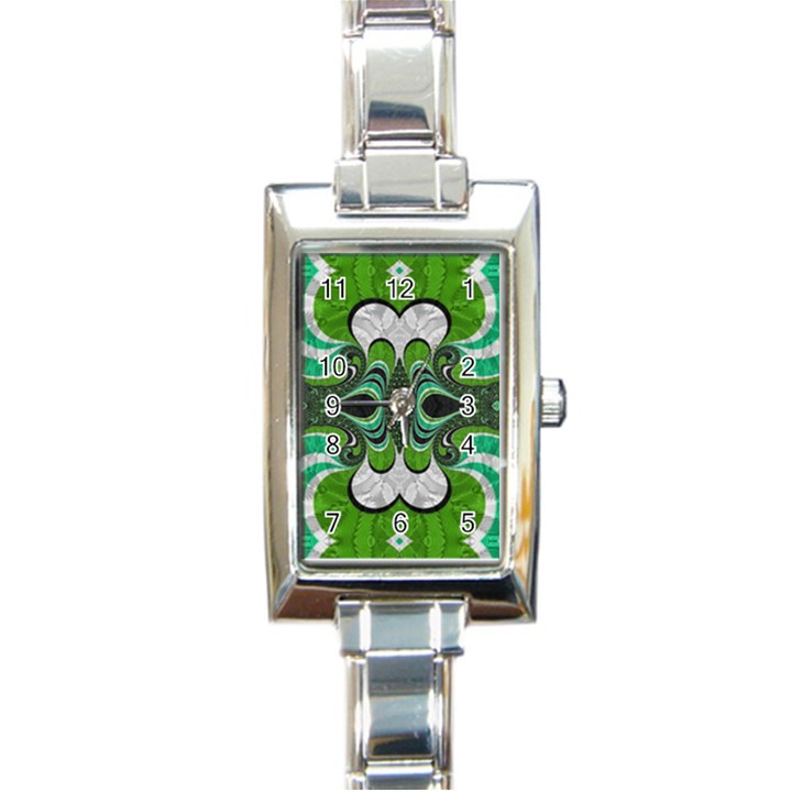 Fractal Art Green Pattern Design Rectangle Italian Charm Watch