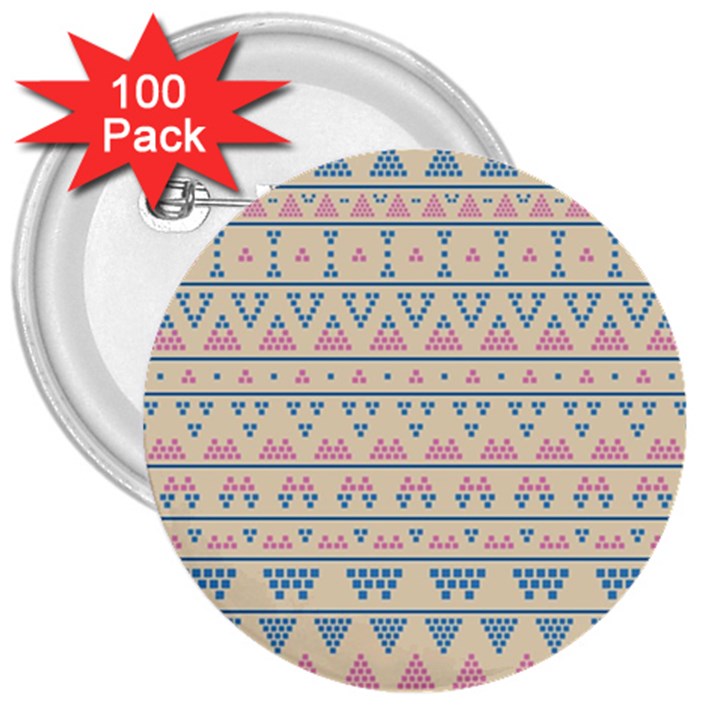 blue and pink tribal pattern 3  Buttons (100 pack) 