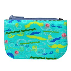 Mustache Jellyfish Blue Water Sea Beack Swim Blue Large Coin Purse by Mariart