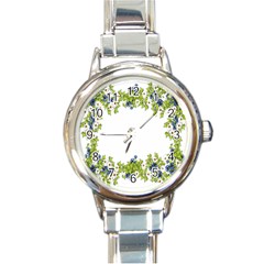 Birthday Card Flowers Daisies Ivy Round Italian Charm Watch by Nexatart